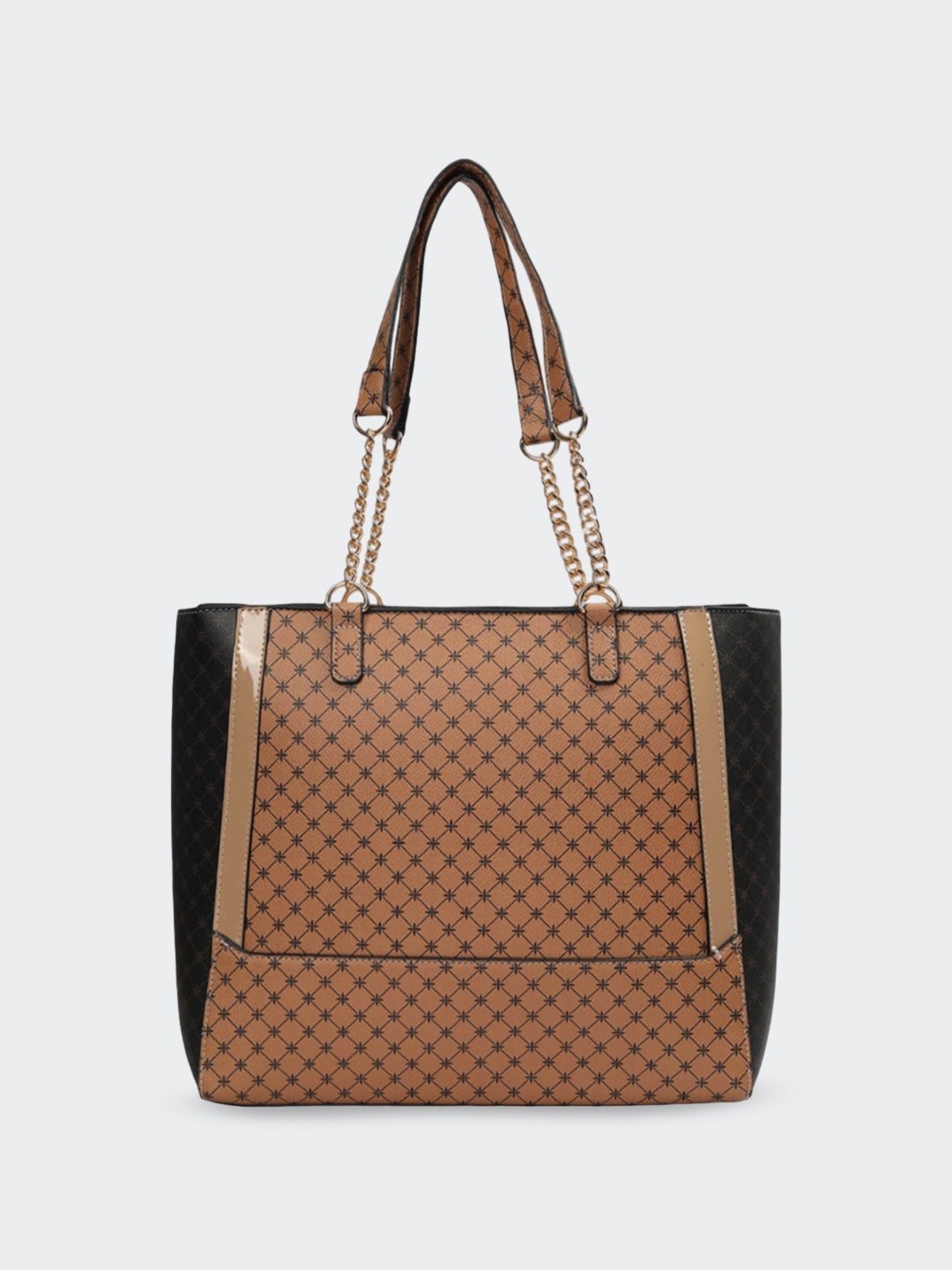 max Colourblocked PU Oversized Structured Shoulder Bag, Brown