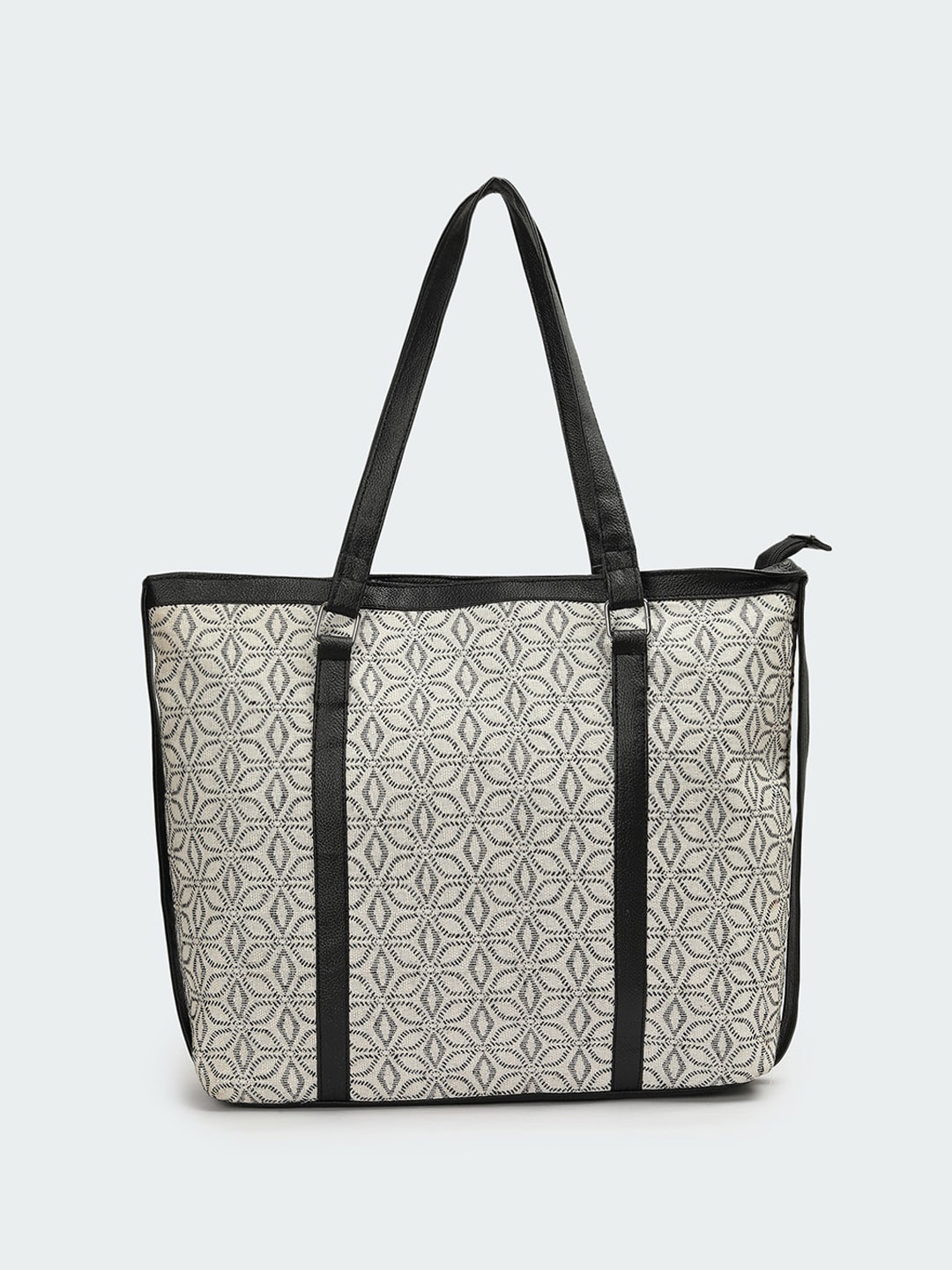 

max Geometric Printed Oversized Structured Handheld Bag, White