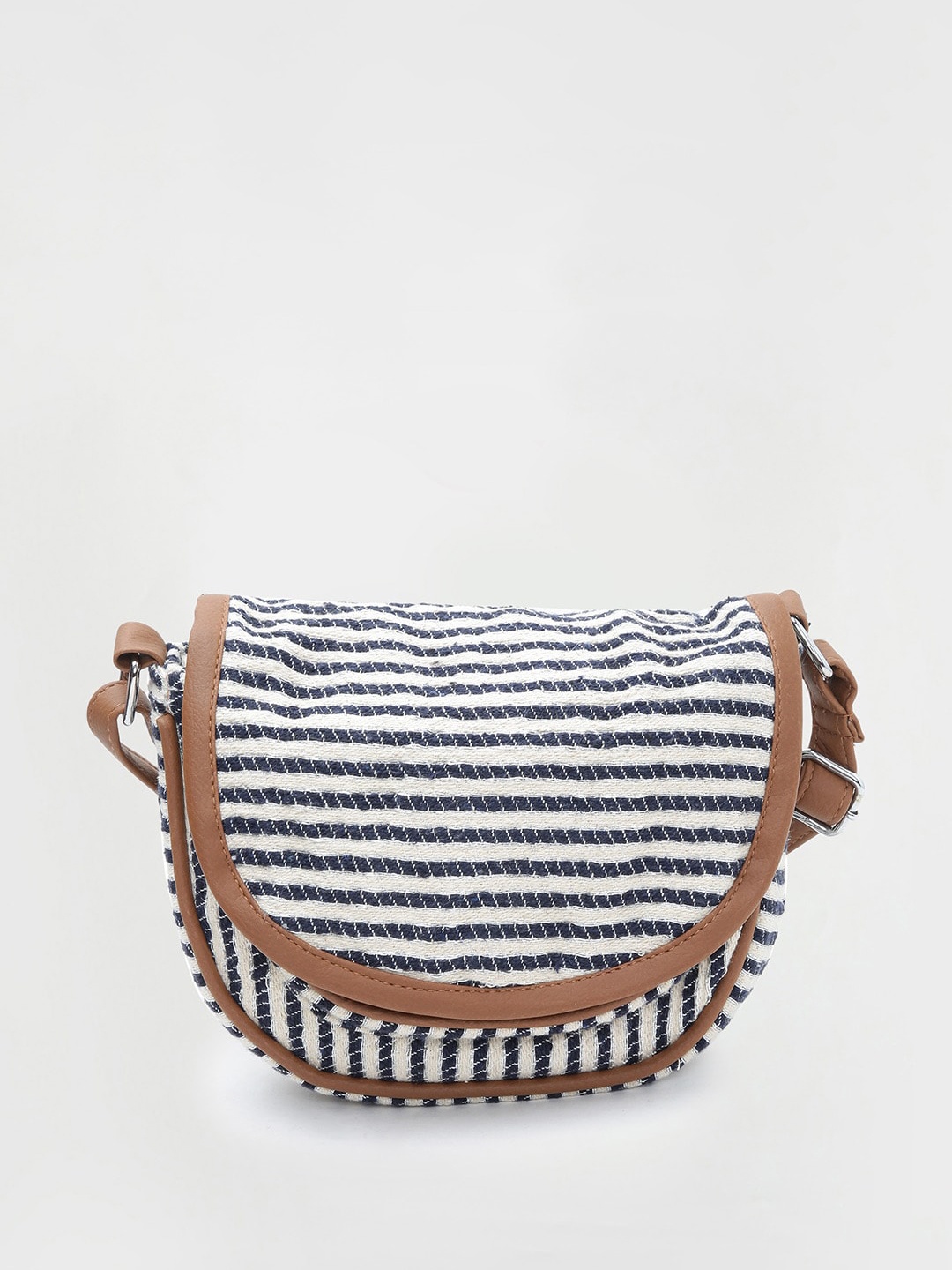 

max Striped Structured Sling Bag, White