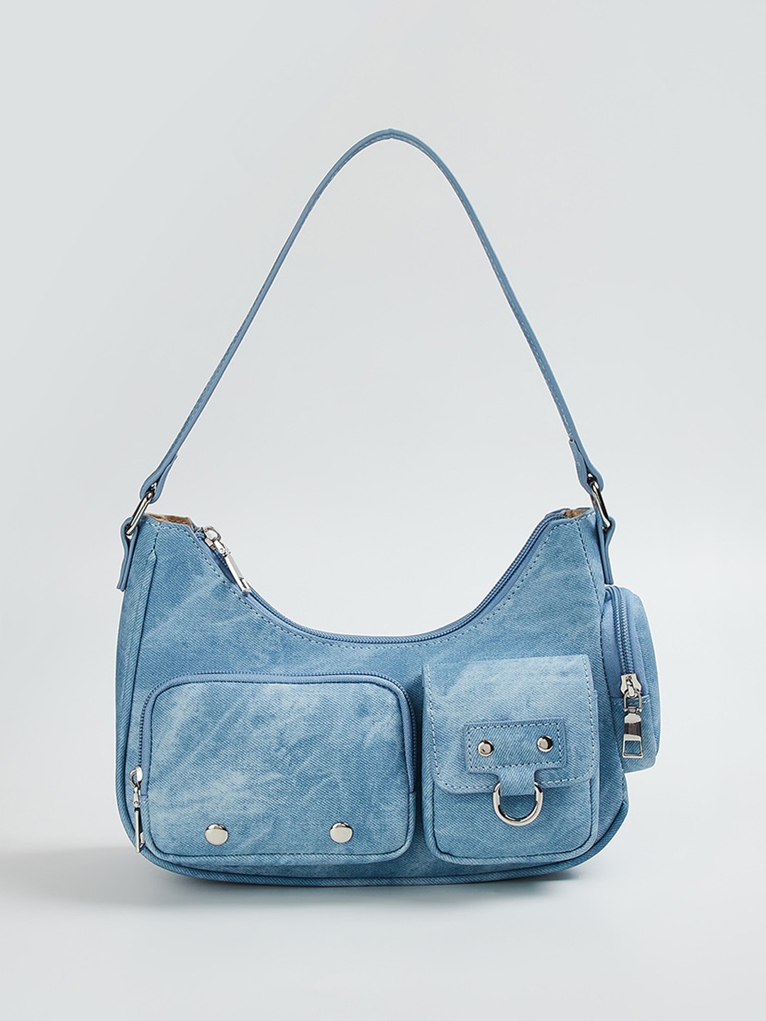 

max PU Oversized Half Moon Shoulder Bag, Blue