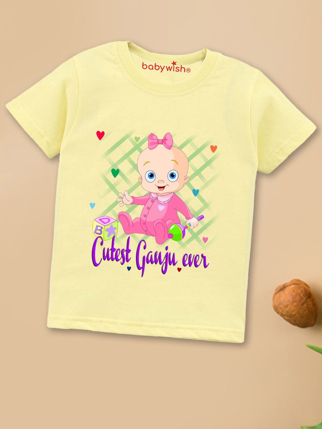 

Babywish Kids Typography Printed Round Neck Regular Sleeves Applique Cotton T-shirt, Yellow