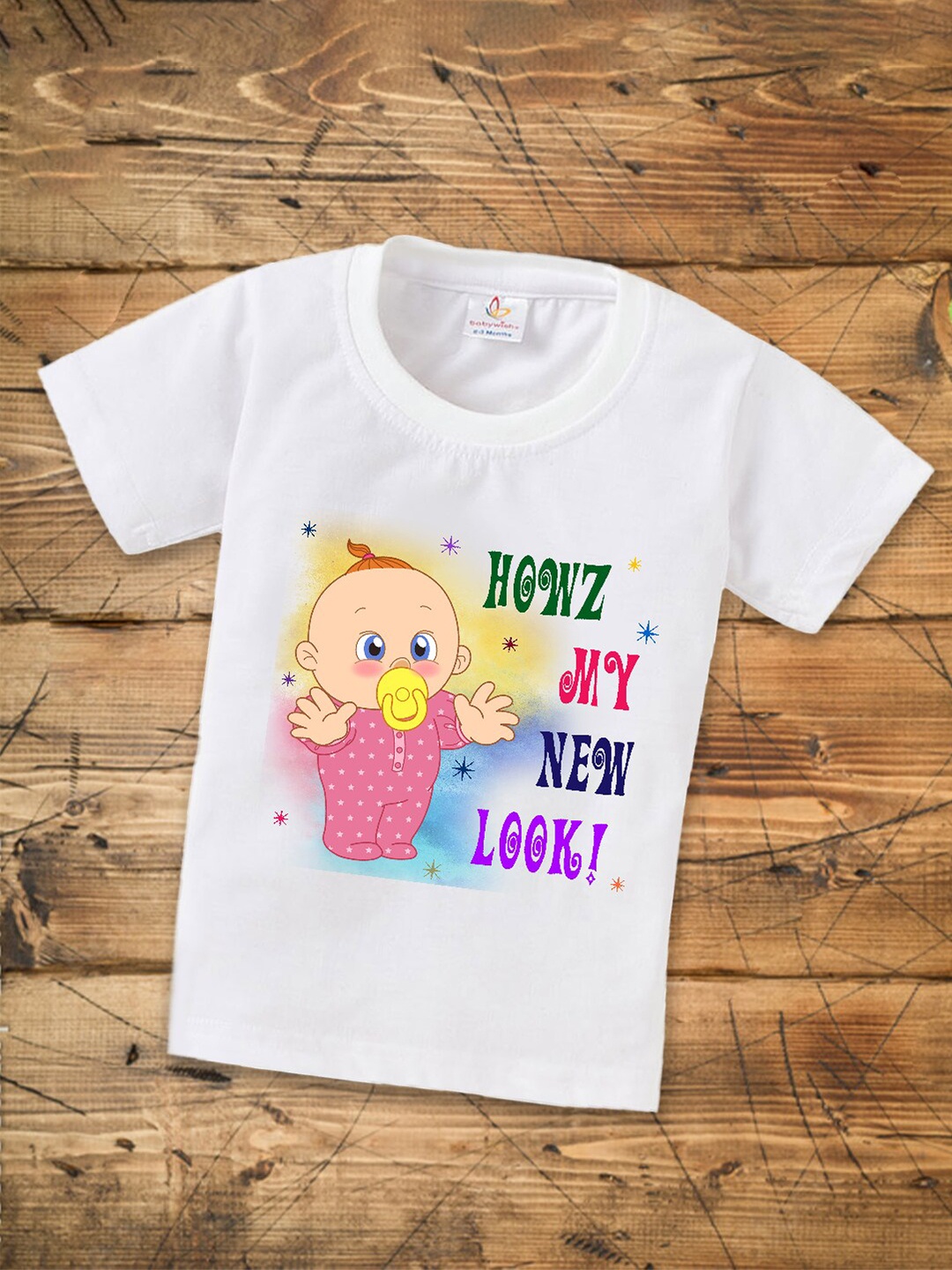 

Babywish Kids Typography Printed Round Neck Regular Sleeves Applique Cotton T-shirt, White