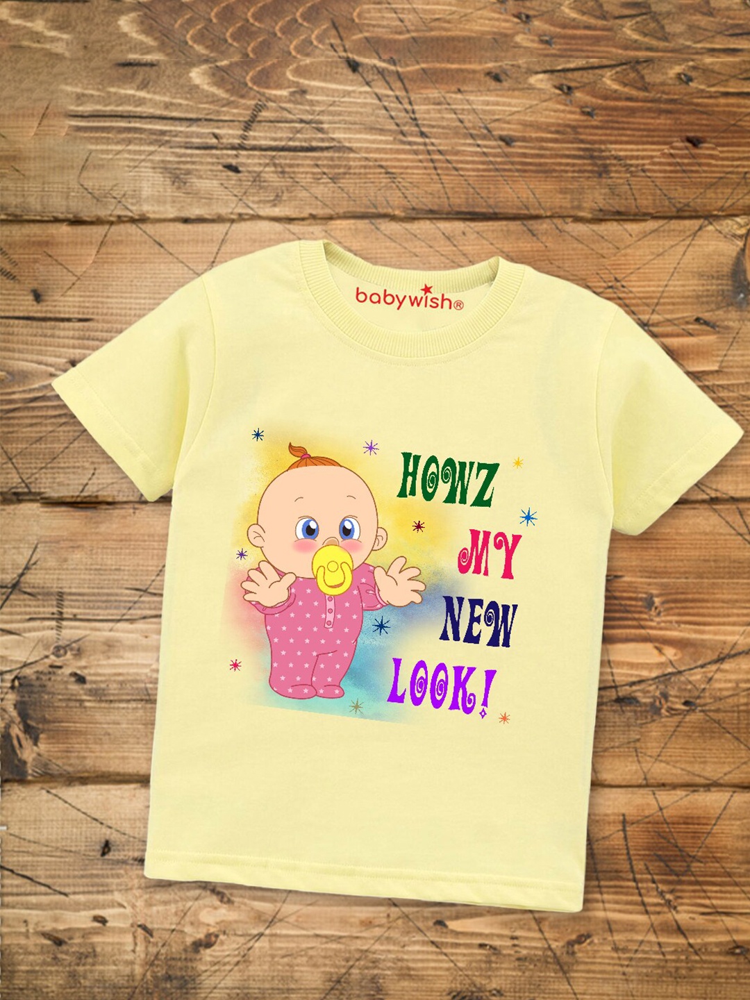 

Babywish Kids Typography Printed Round Neck Regular Sleeves Applique Cotton T-shirt, Yellow