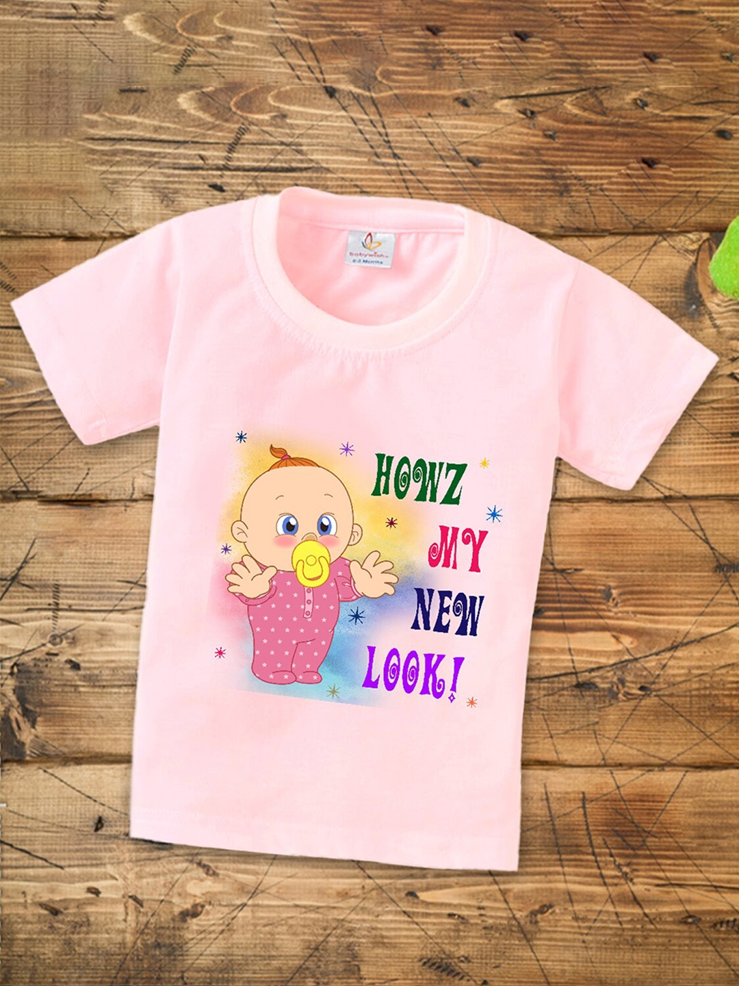 

Babywish Kids Typography Printed Round Neck Regular Sleeves Applique Cotton T-shirt, Pink