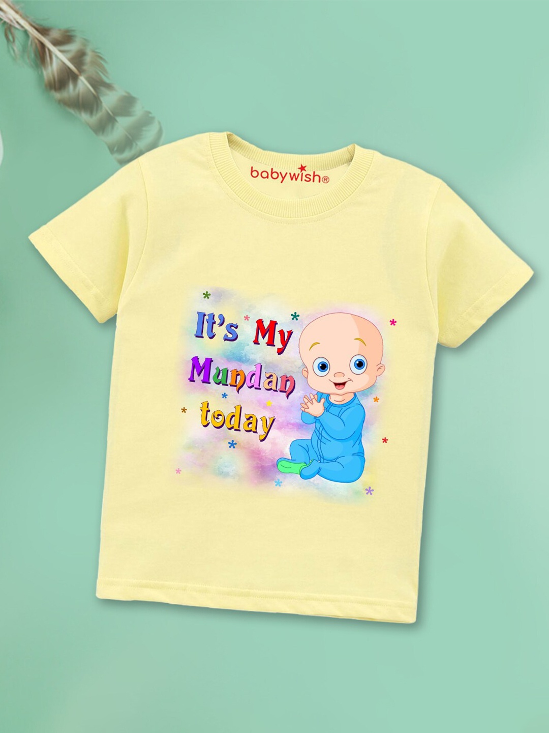 

Babywish Kids Typography Printed Round Neck Regular Sleeves Applique Cotton T-shirt, Yellow