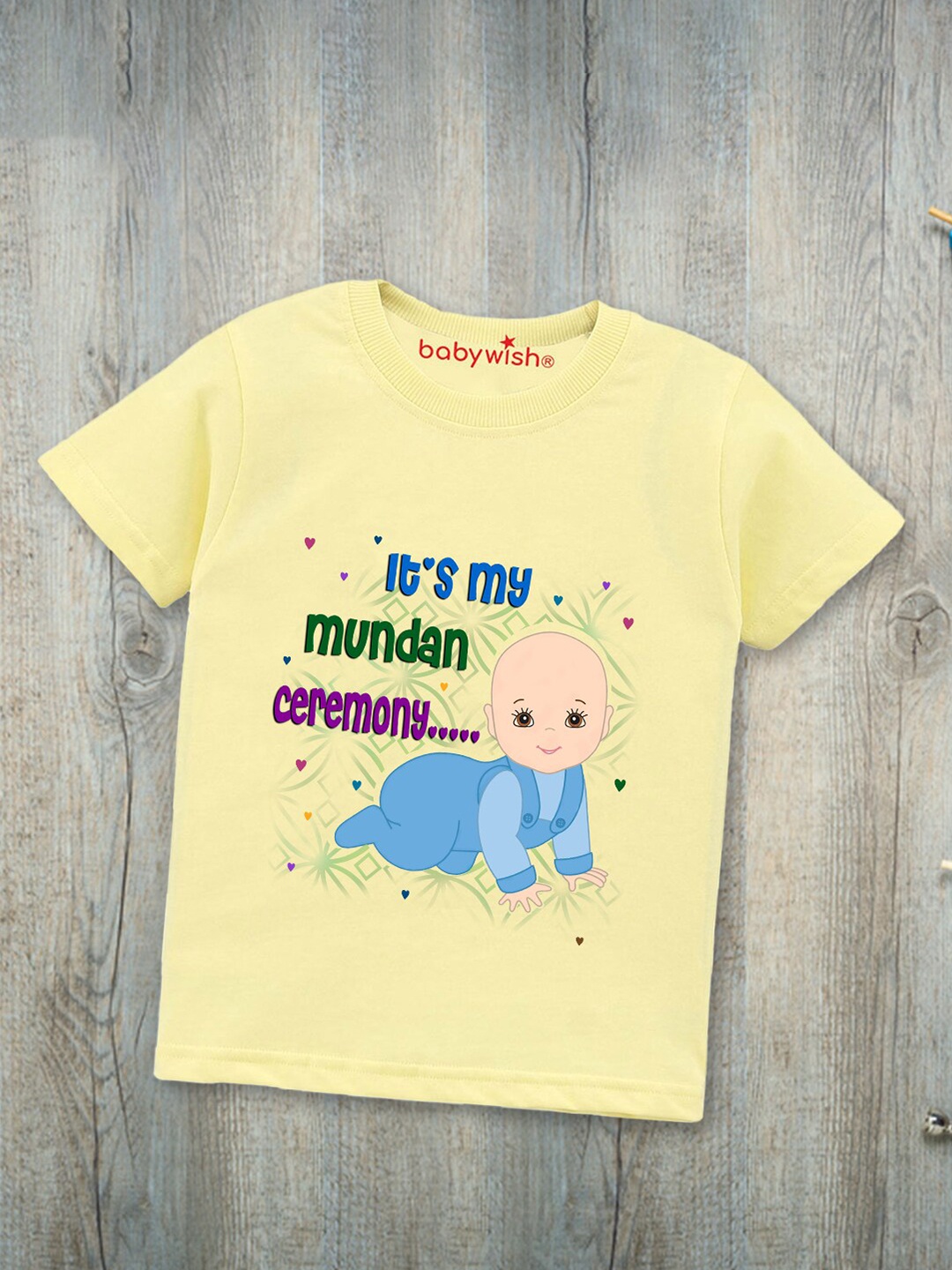 

Babywish Kids Typography Printed Round Neck Regular Sleeves Applique Cotton T-shirt, Yellow