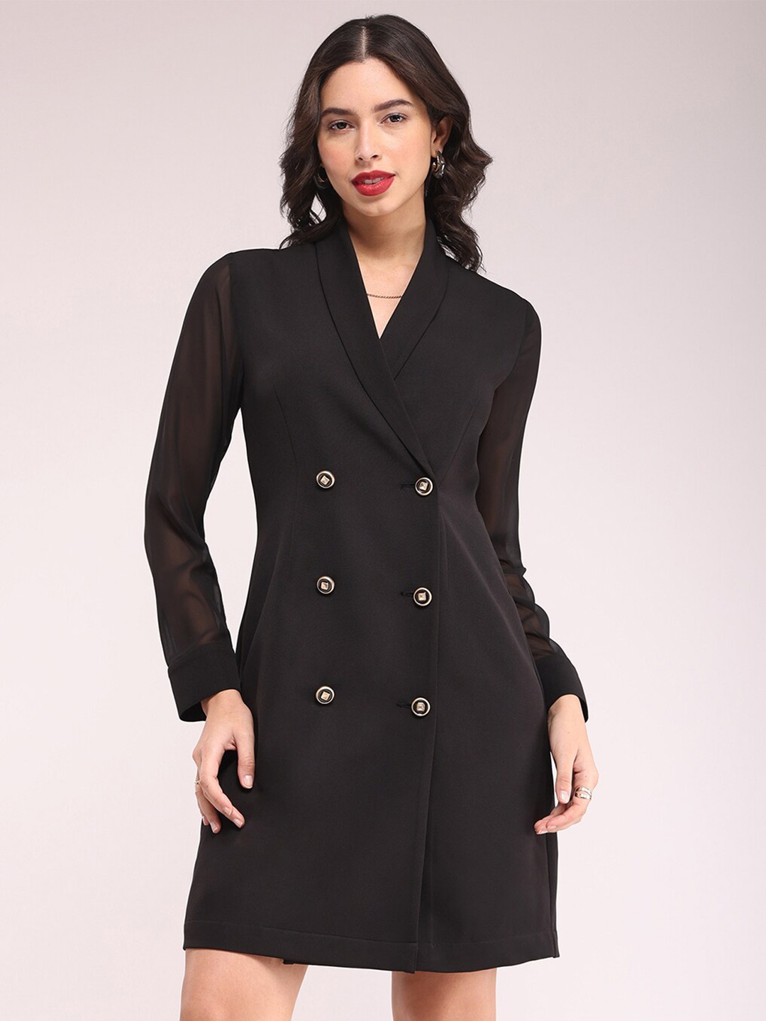 

FableStreet Formal Shawl Collar Blazer Dress, Black