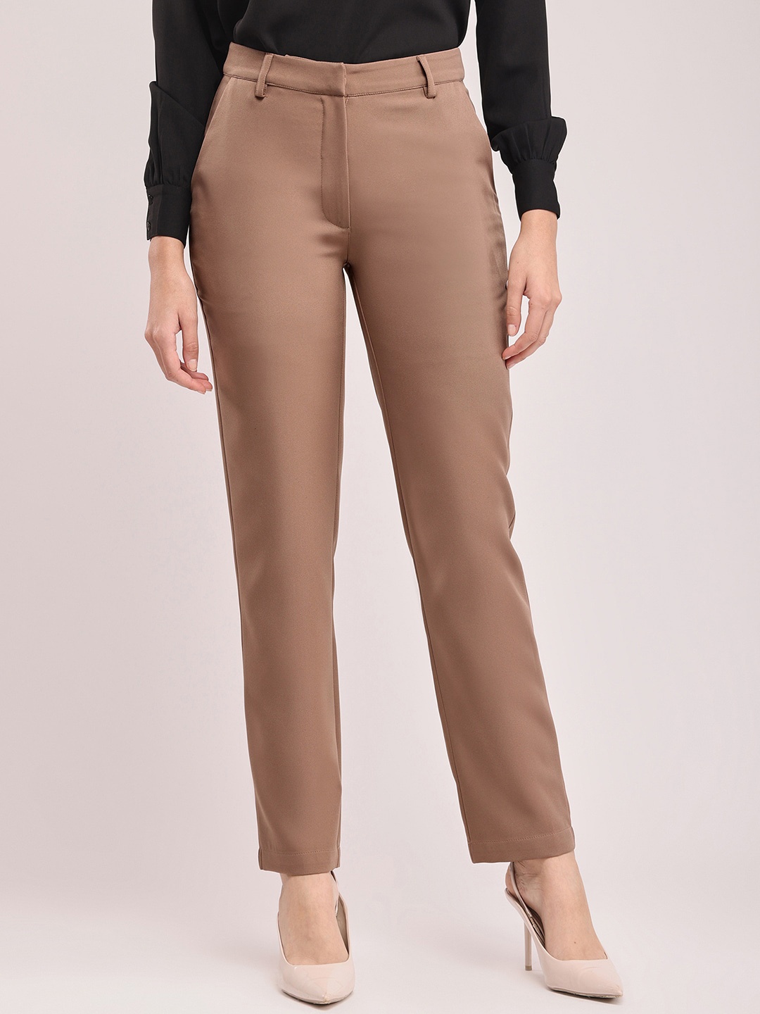 

FableStreet Women Straight Fit Formal Trousers, Beige