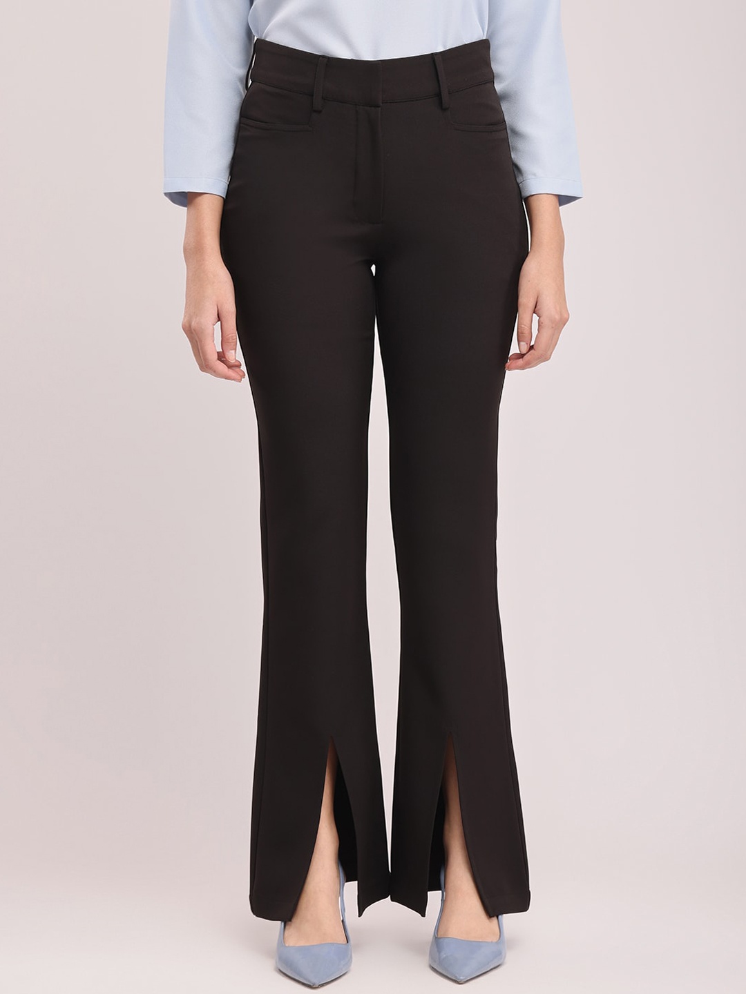

FableStreet Women Flared Formal Bootcut Trousers, Black