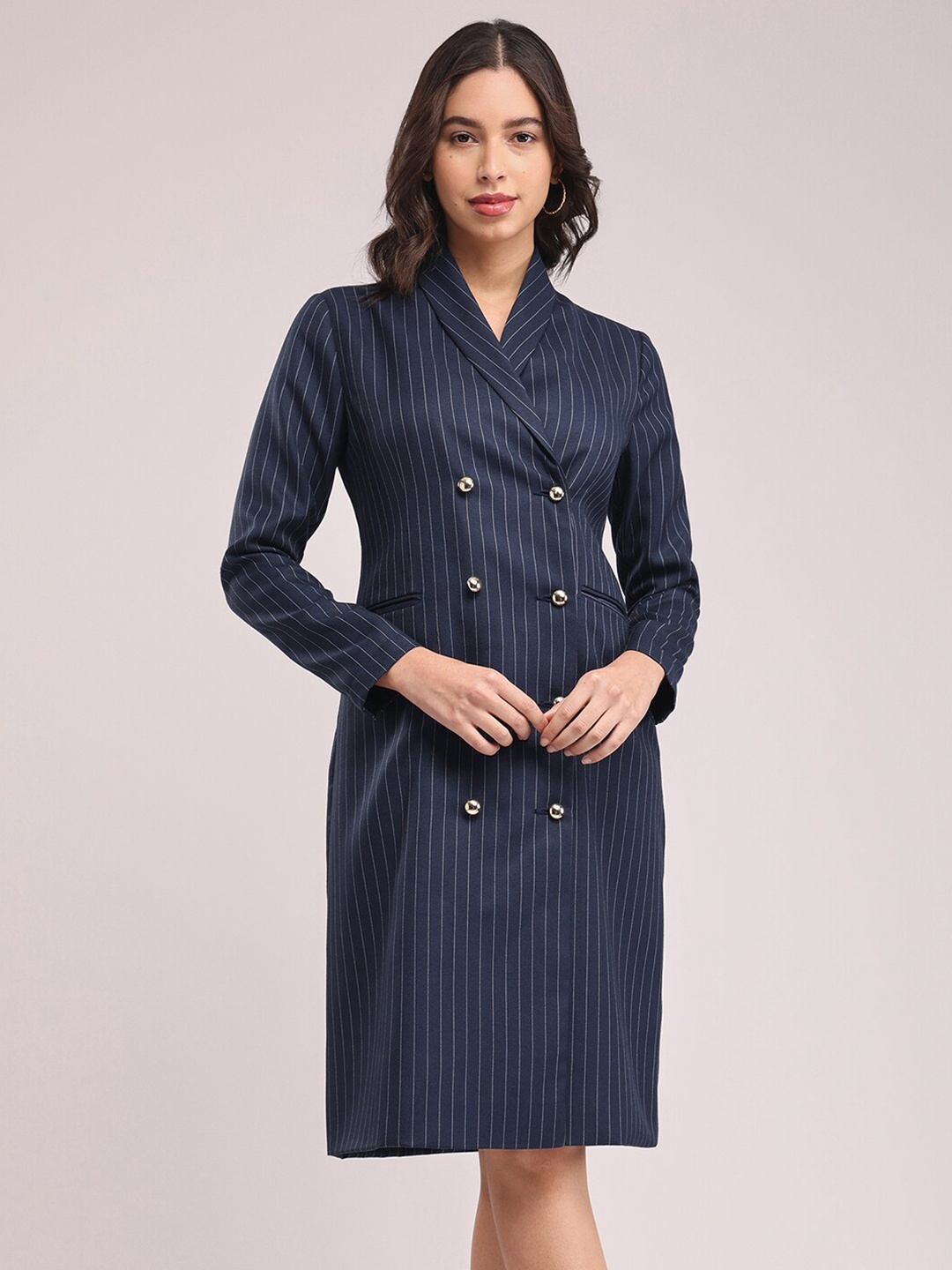 

FableStreet Striped Shirt Dress, Navy blue