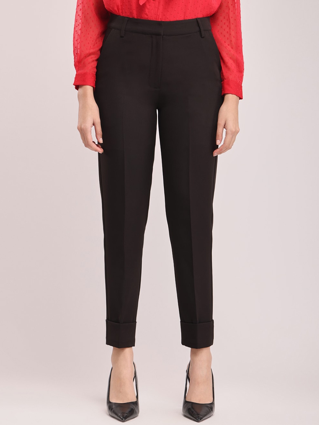 

FableStreet Women Straight Fit Formal Trousers, Black