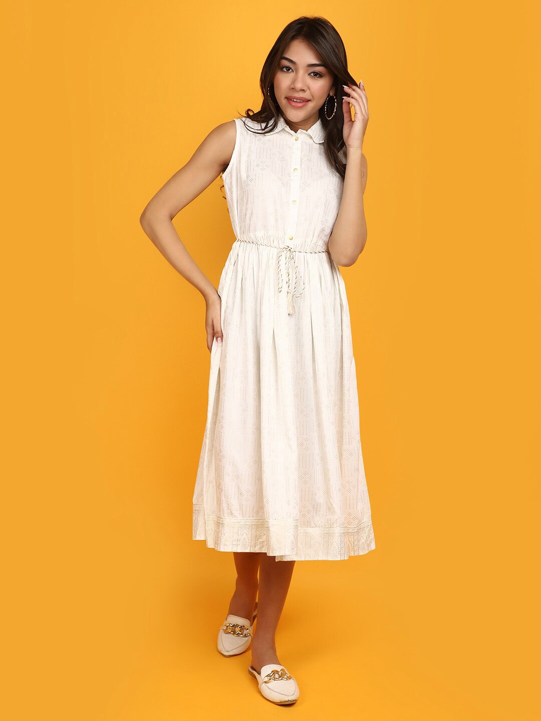 

V-Mart Fit & Flare Belted Shirt Dress, White