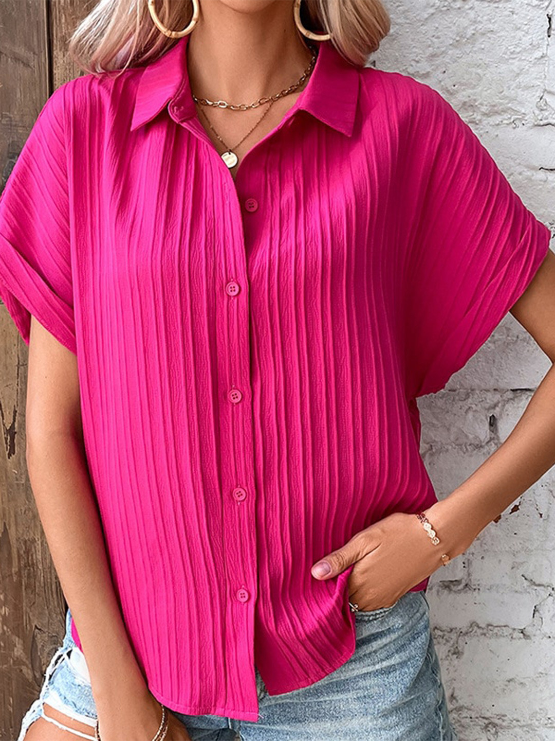 

StyleCast Women Opaque Striped Casual Shirt, Pink
