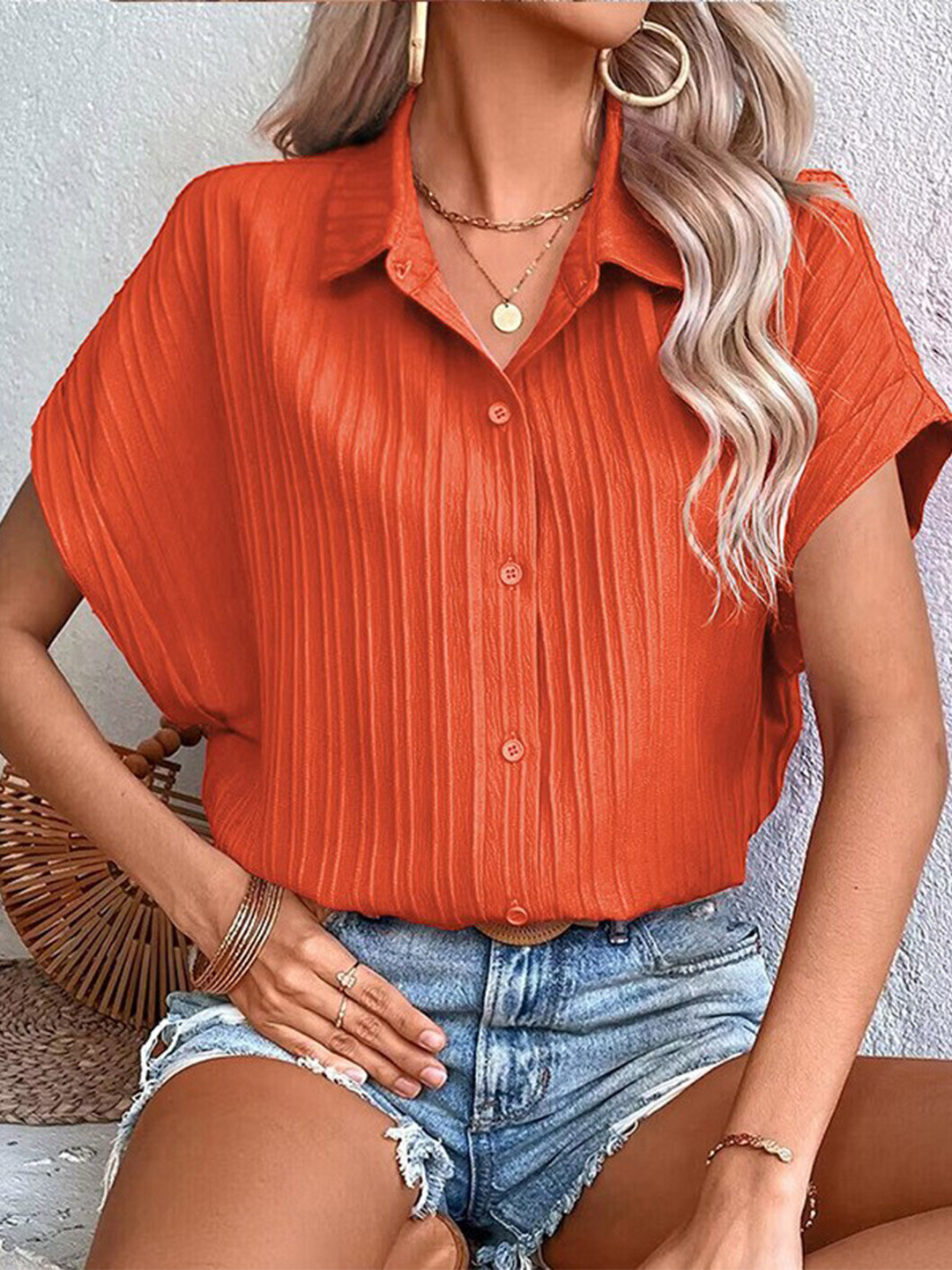 

StyleCast Women Opaque Striped Casual Shirt, Orange