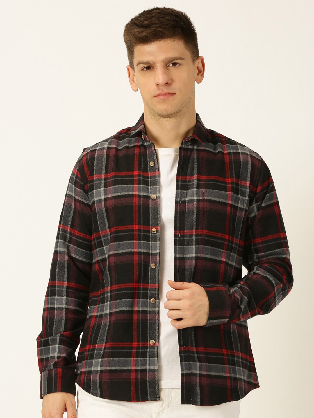 

Mast & Harbour Men Classic Tartan Checks Opaque Checked Casual Shirt, Black