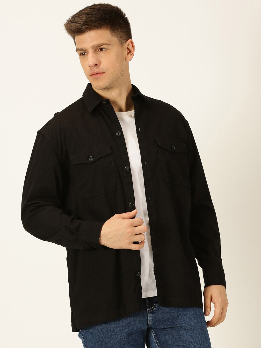 

Mast & Harbour Men Relaxed Opaque Casual Shirt, Black