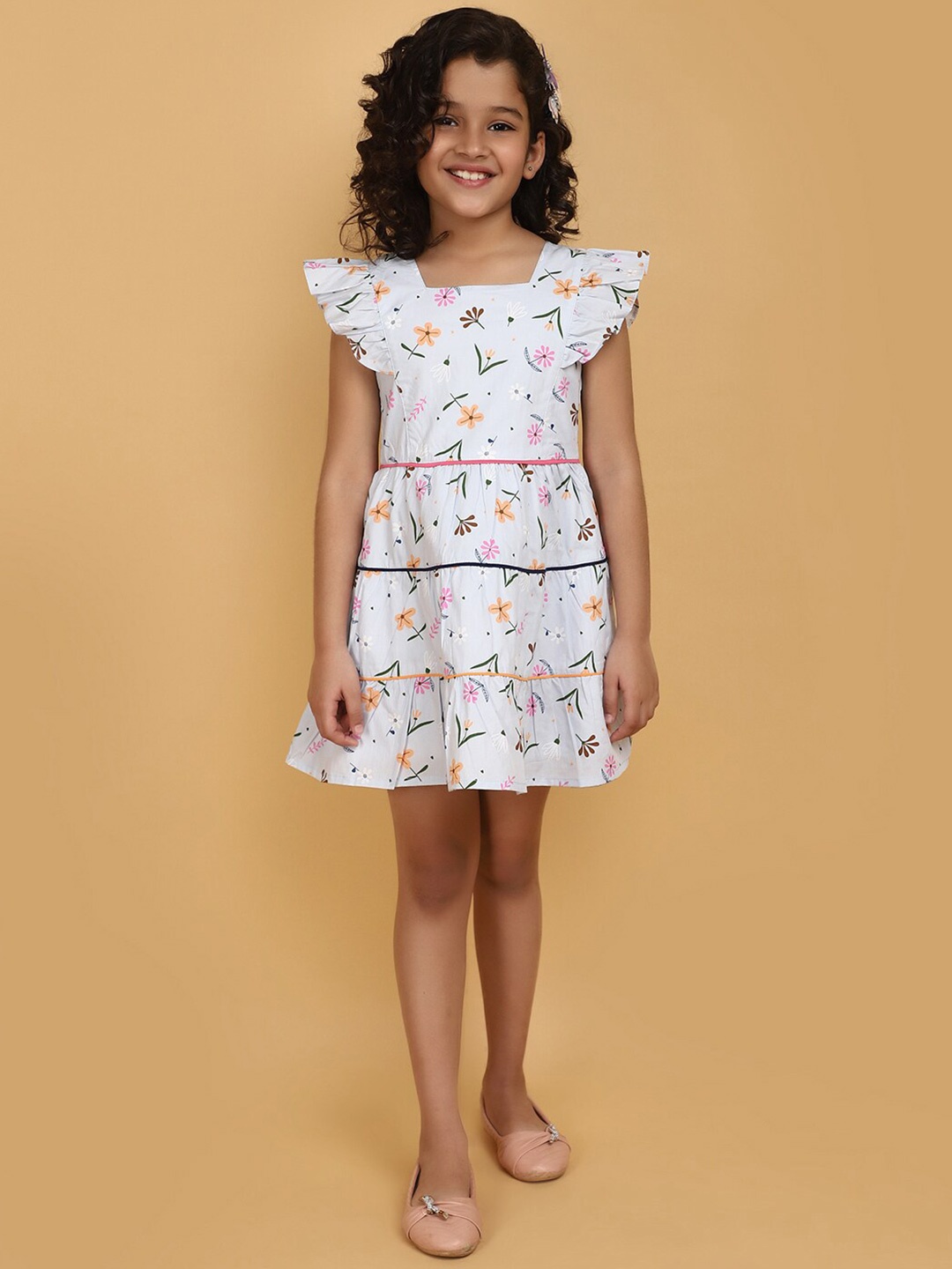 

V-Mart Girls Flutter Sleeve A-Line Floral Dress, Blue