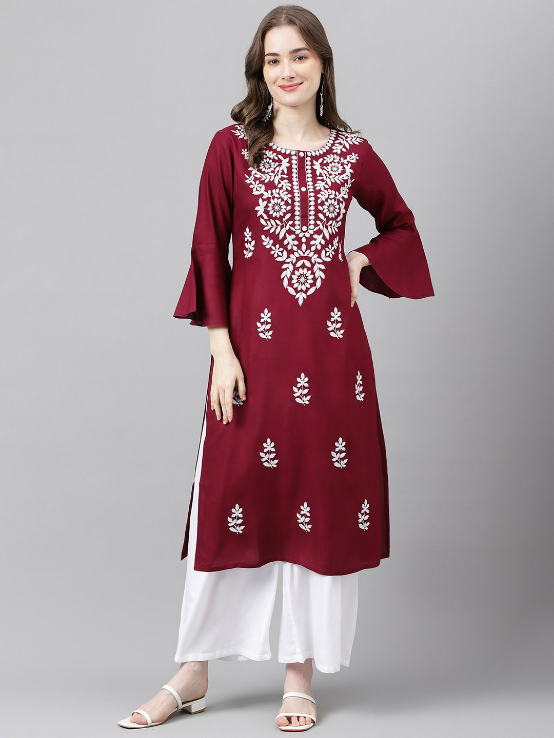 

ANANDITA Ethnic Motifs Embroidered Thread Work Detailed Straight Kurta, Maroon