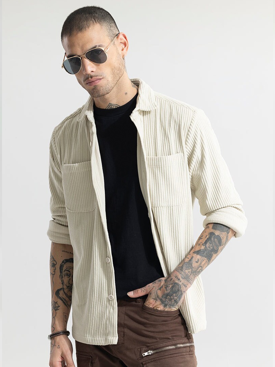 

Snitch Classic Textured Self Design Casual Shirt, Cream