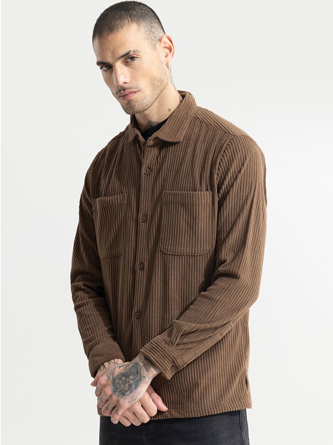 

Snitch Classic Textured Self Design Casual Shirt, Brown