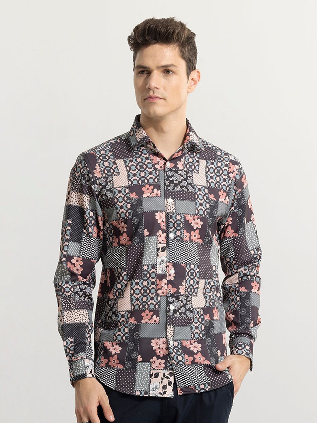 

Snitch Classic Slim Fit Floral Printed Casual Shirt, Burgundy