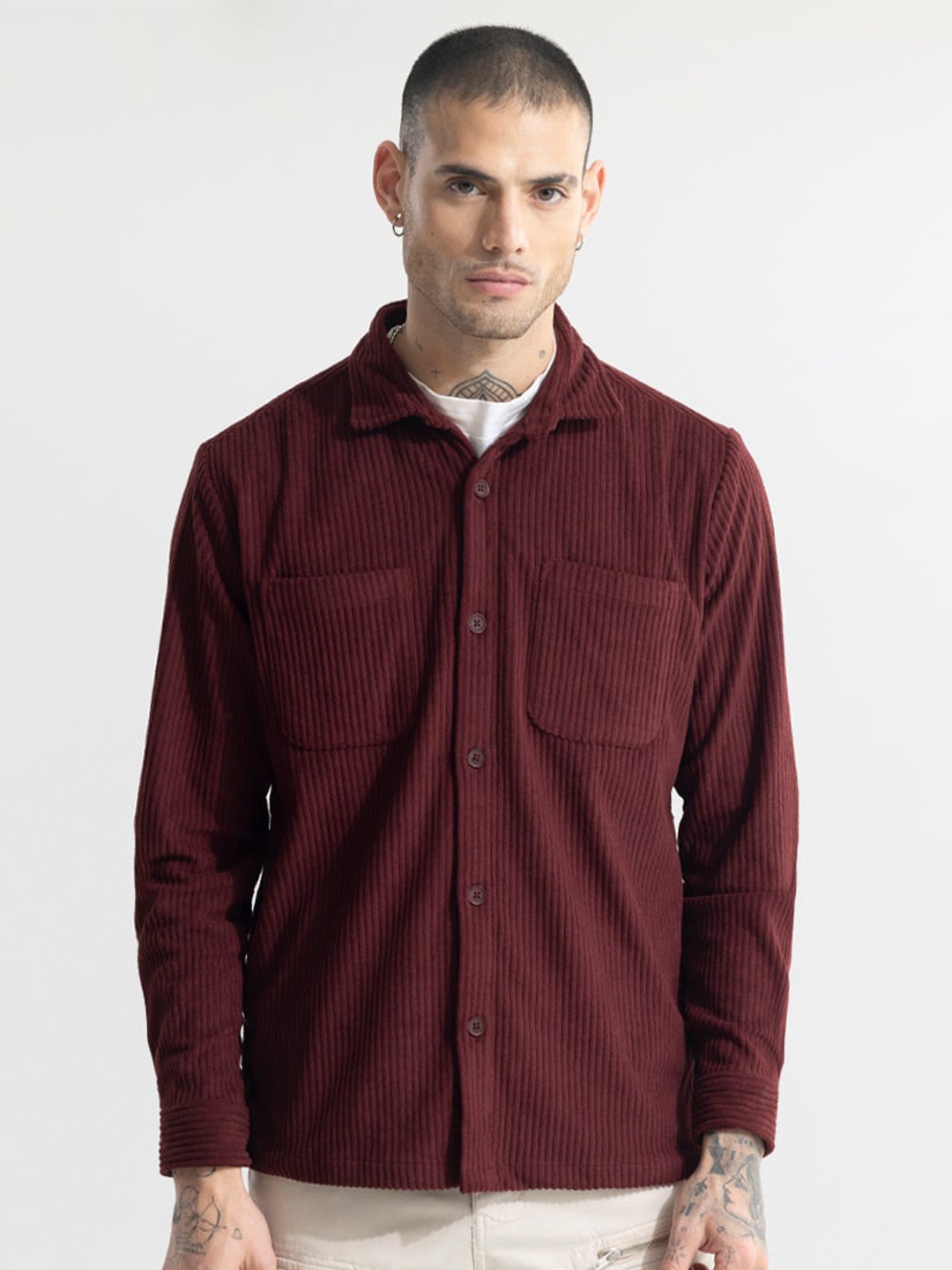 

Snitch Classic Textured Self Design Casual Shirt, Maroon