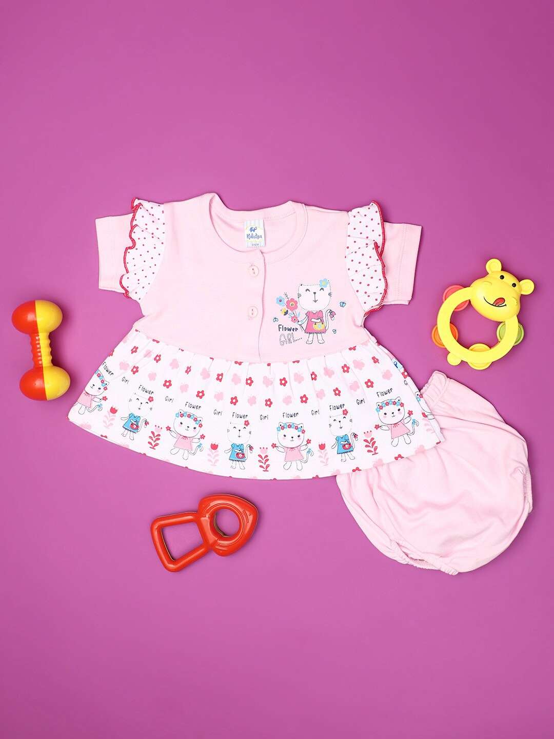 

V-Mart Girls Printed Round Neck Fit & Flare Dress, Pink