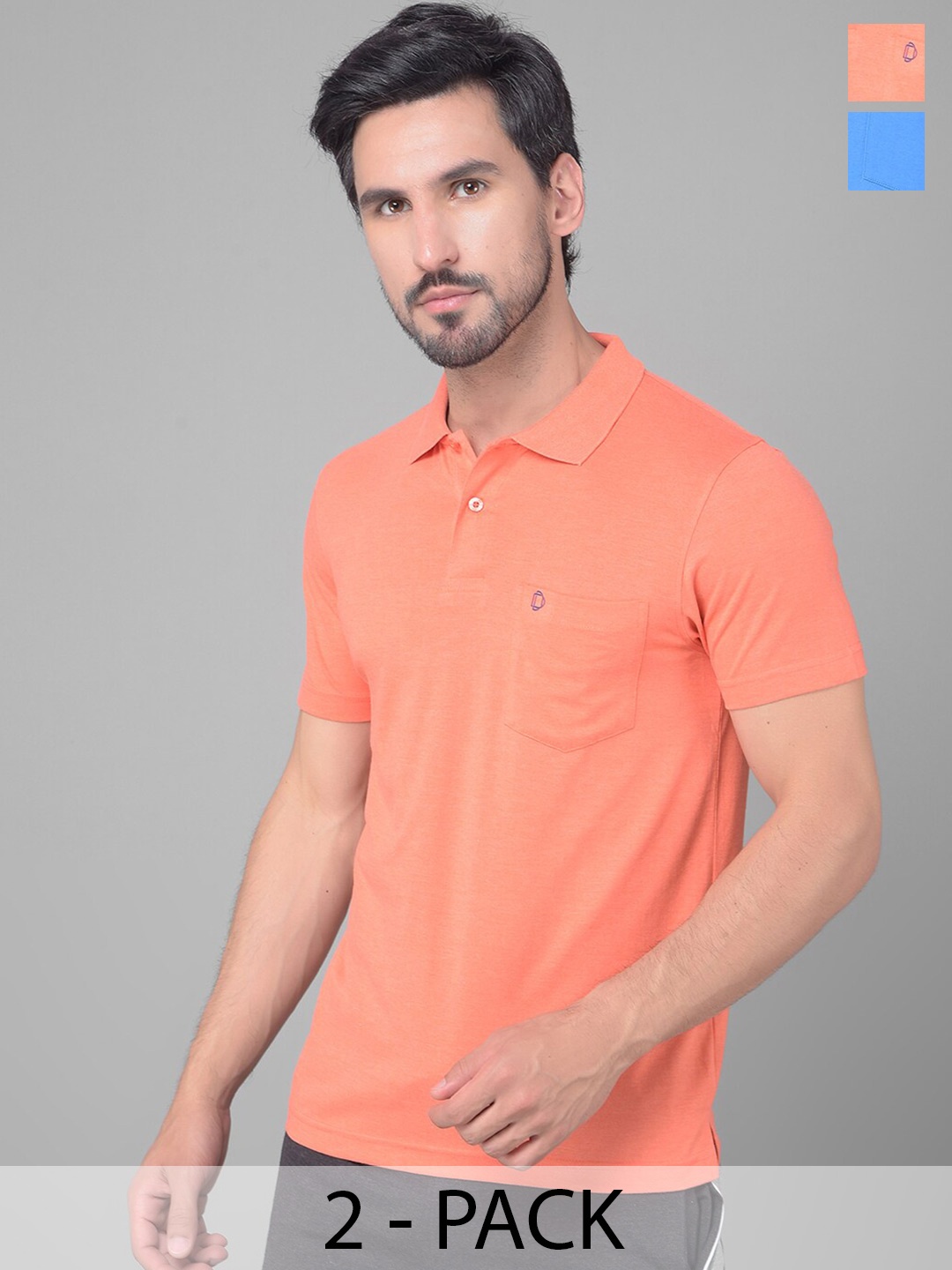

Dollar Pack Of 2 Cotton Polo Collar Pockets T-shirt, Orange