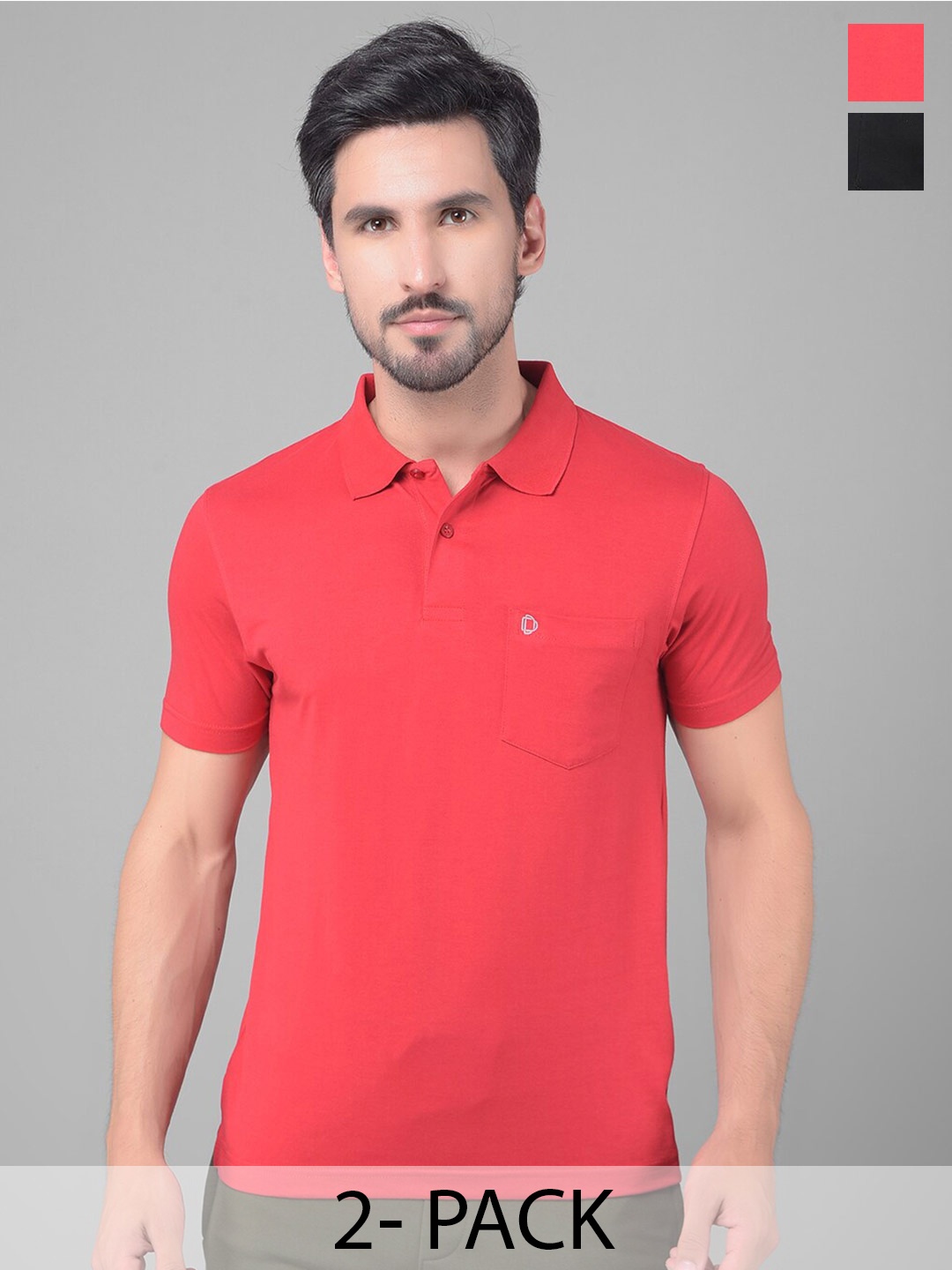 

Dollar Pack of 2 Regular Fit Cotton Polo Collar T-shirts, Red