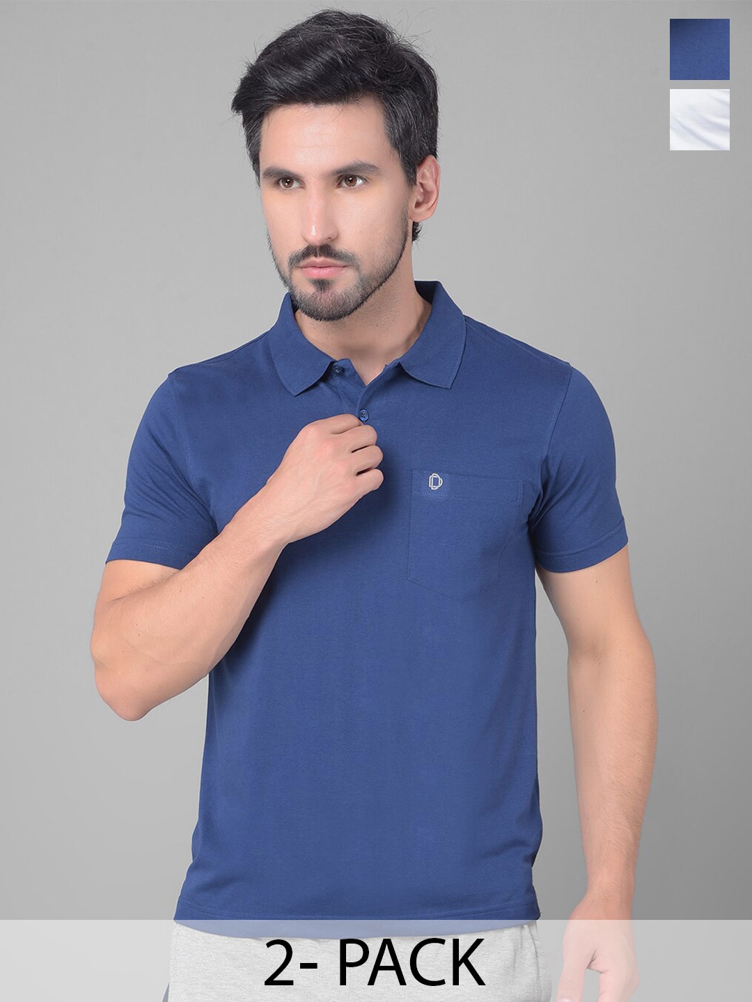 

Dollar Pack of 2 Regular Fit Cotton Polo Collar T-shirts, Blue