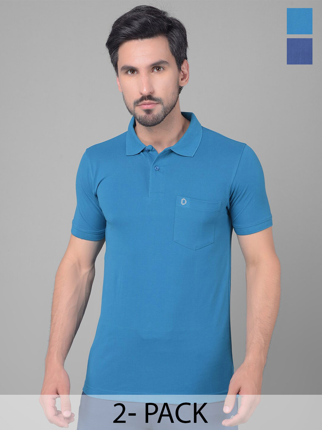 

Dollar Pack of 2 Regular Fit Cotton Polo Collar T-shirts, Blue