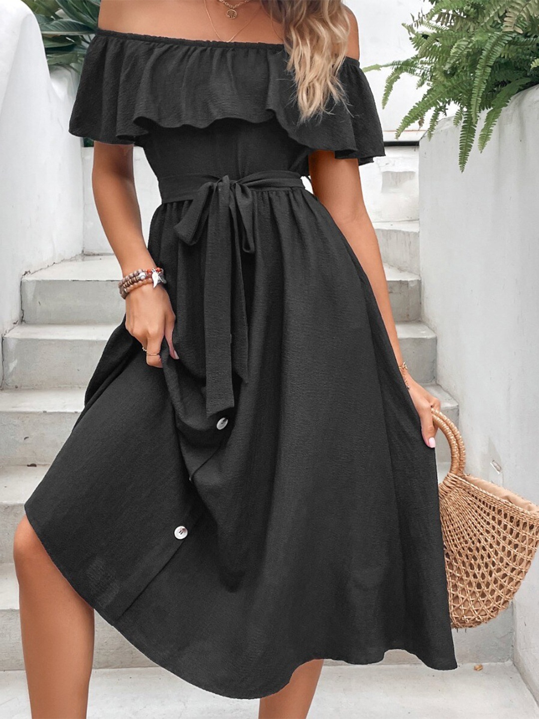 

StyleCast Off-Shoulder Flutter Sleeve Midi Dress, Black