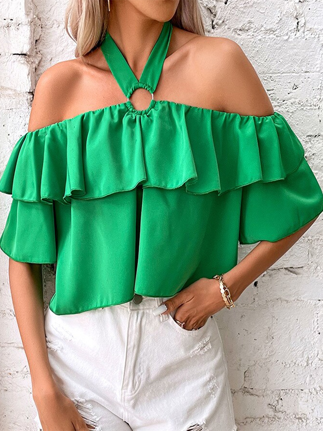 

StyleCast Solid Off-Shoulder Bardot Top, Green