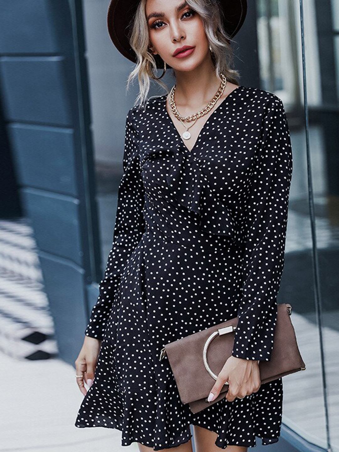 

StyleCast Women Polka Dots Printed Mini Wrap Dress, Black