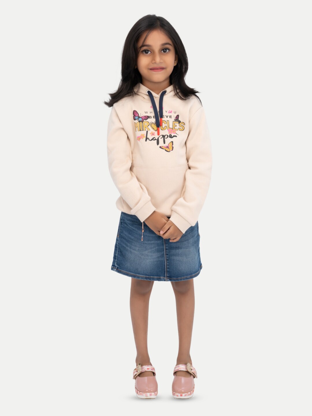 

BAESD Girls Typography Printed Hooded Pure Cotton Sweatshirt, Beige