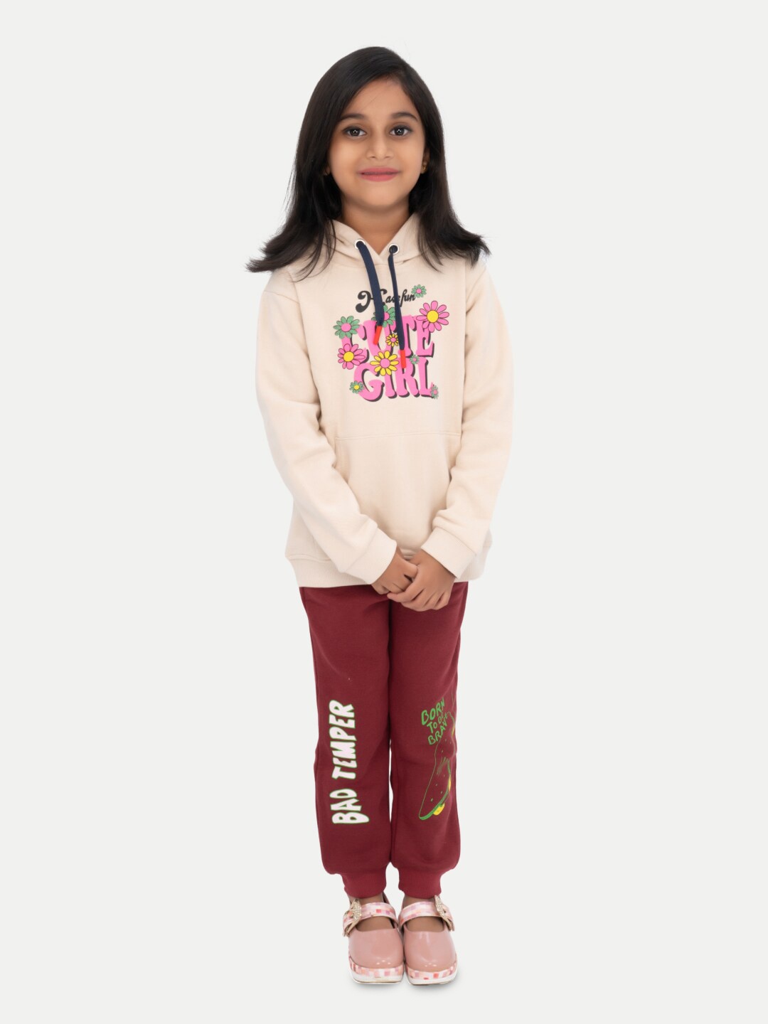 

BAESD Girls Typography Printed Hooded Pure Cotton Sweatshirt, Beige