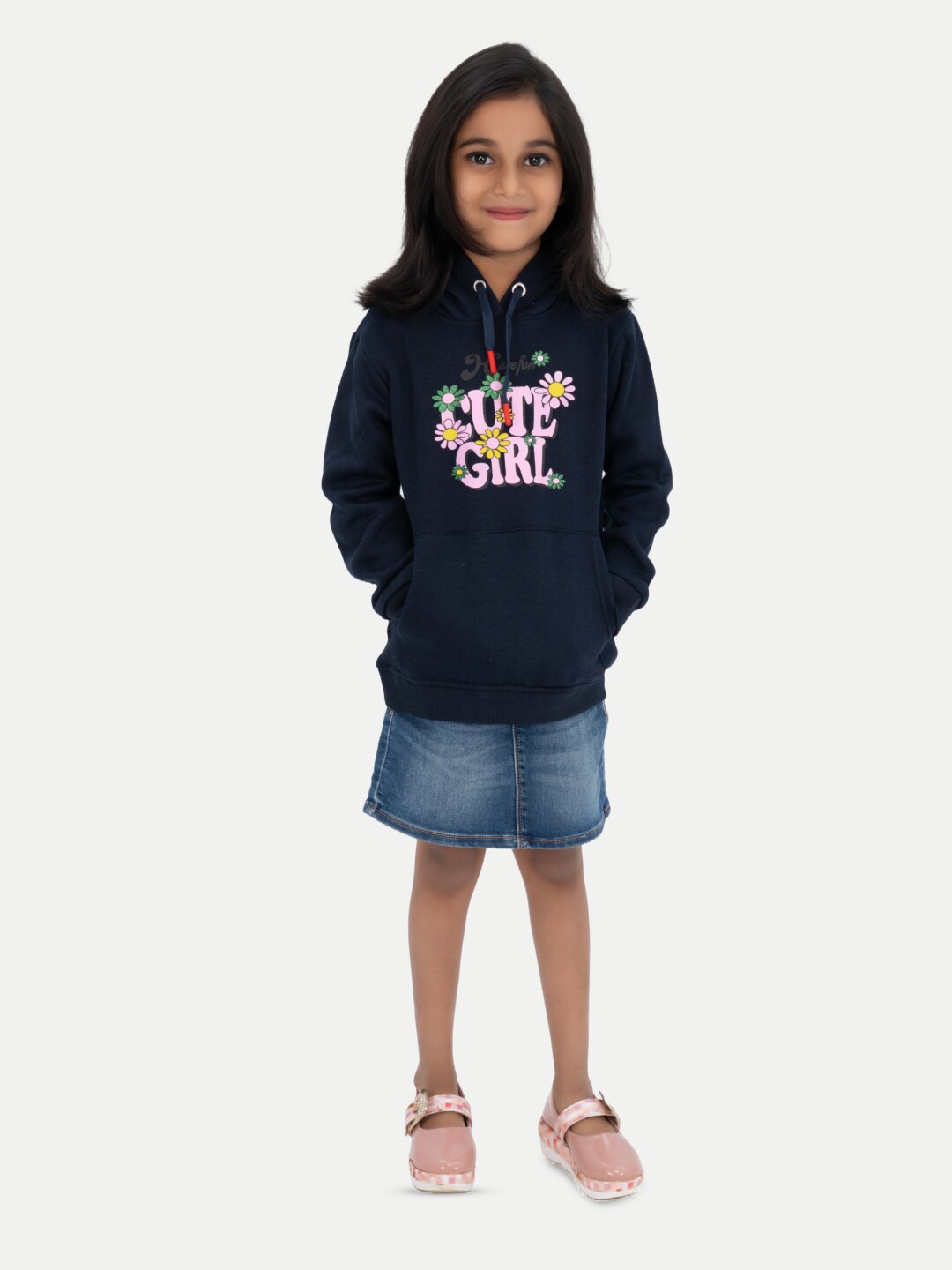 

BAESD Girls Typography Printed Hooded Pure Cotton Sweatshirt, Navy blue