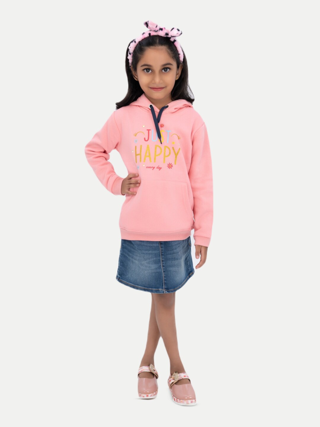 

BAESD Girls Typography Printed Cotton Hood Pullover Sweatshirt, Pink