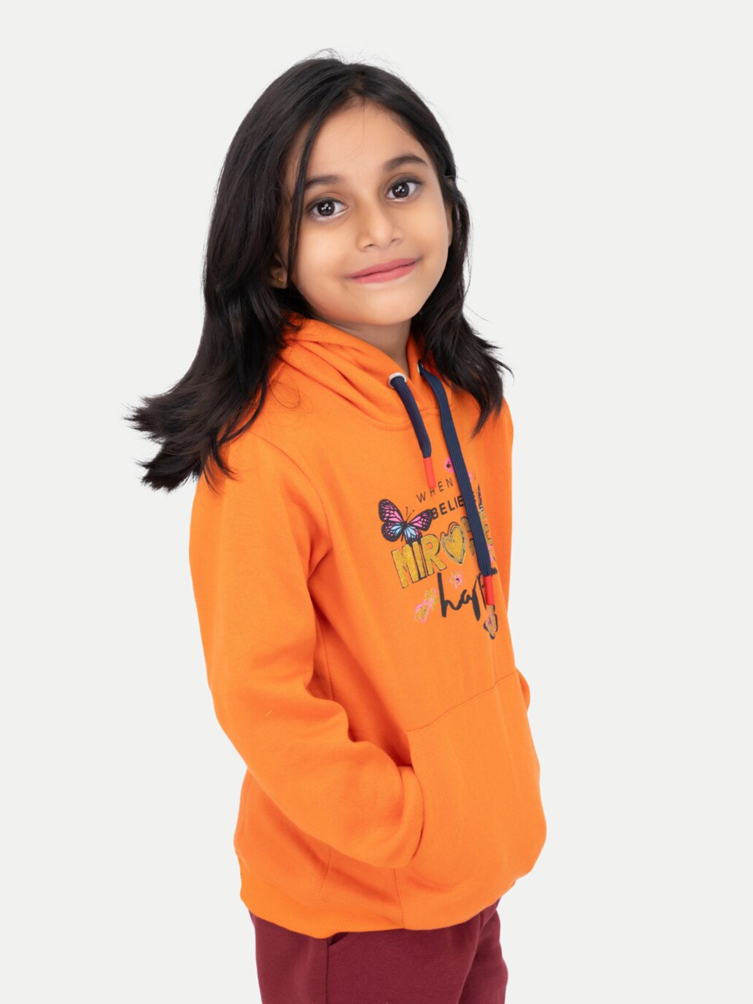 

BAESD Girls Typography Printed Cotton Hood Pullover Sweatshirt, Orange