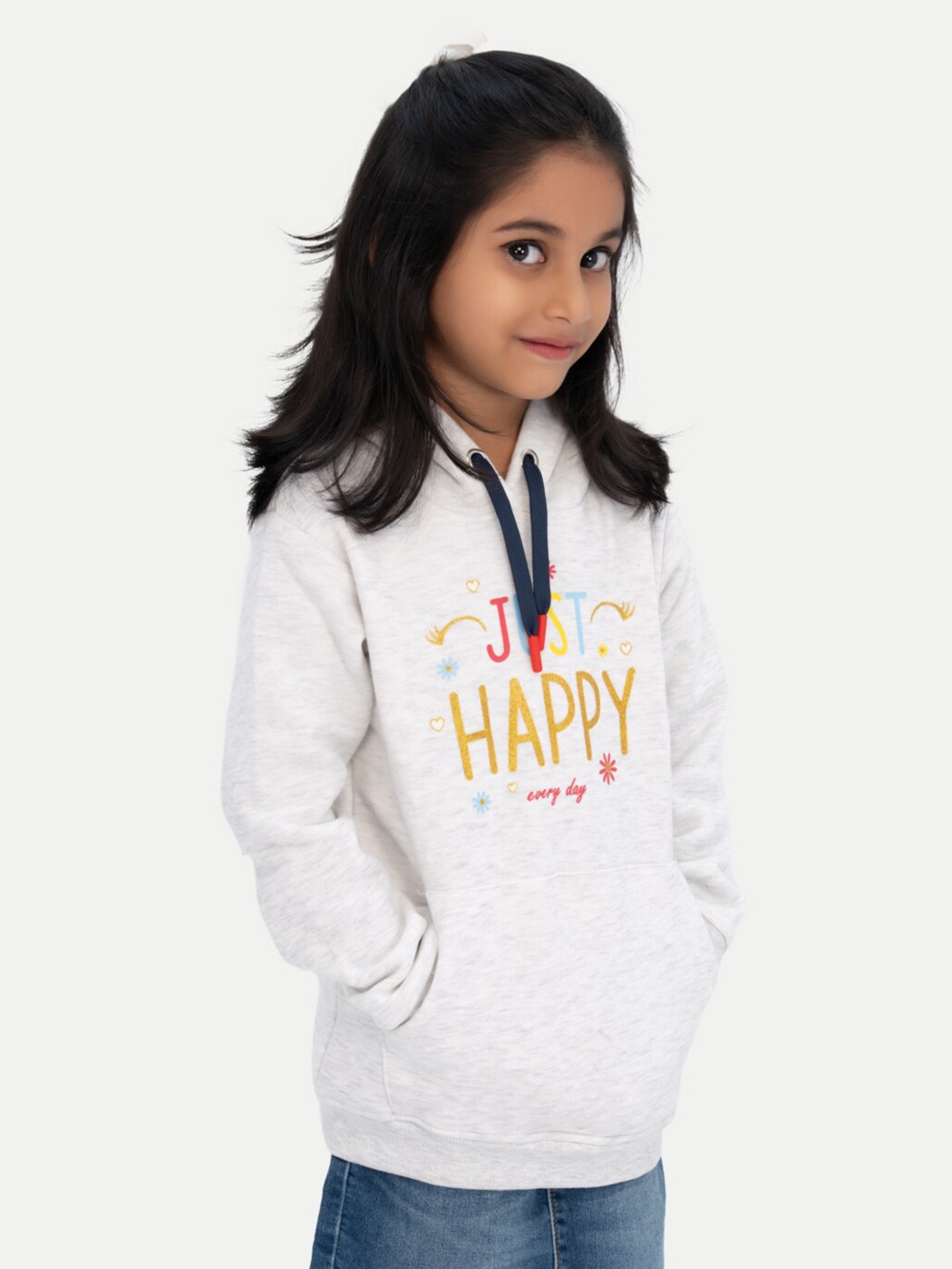 

BAESD Girls Typography Printed Cotton Hood Pullover Sweatshirt, White