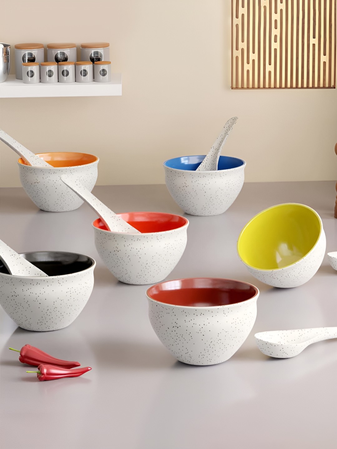

The Earth Store White & Yellow 6 Pieces Ceramic Matte Bowls 270 ml