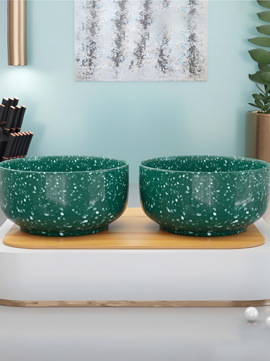 

The Earth Store 2 Pieces Green Textured Ceramic Glossy Bowls 900 ml