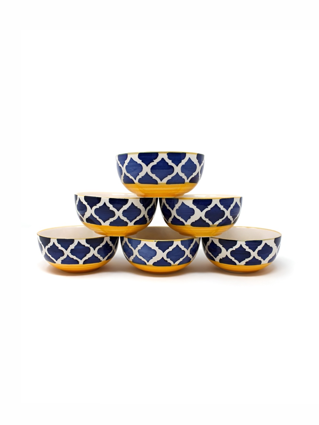 

The Earth Store Yellow & Blue 6 Pieces Printed Ceramic Glossy Bowls 220 ml