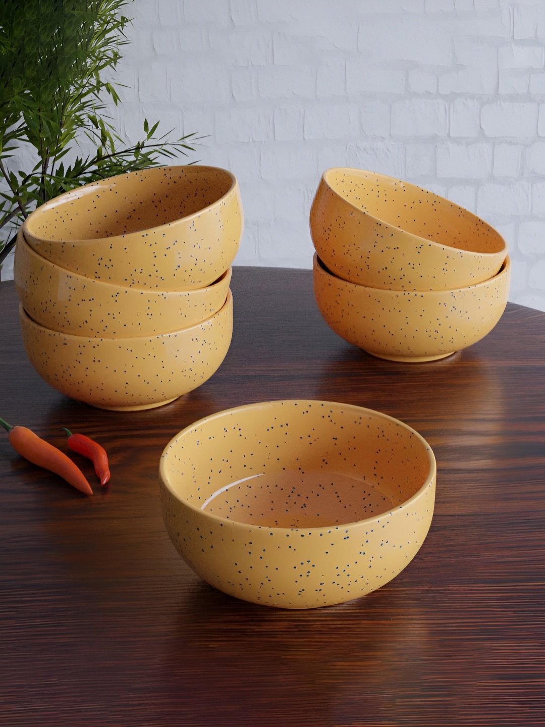 

The Earth Store Mustard & Blue 6 Pieces Ceramic Glossy Bowls 150 ml