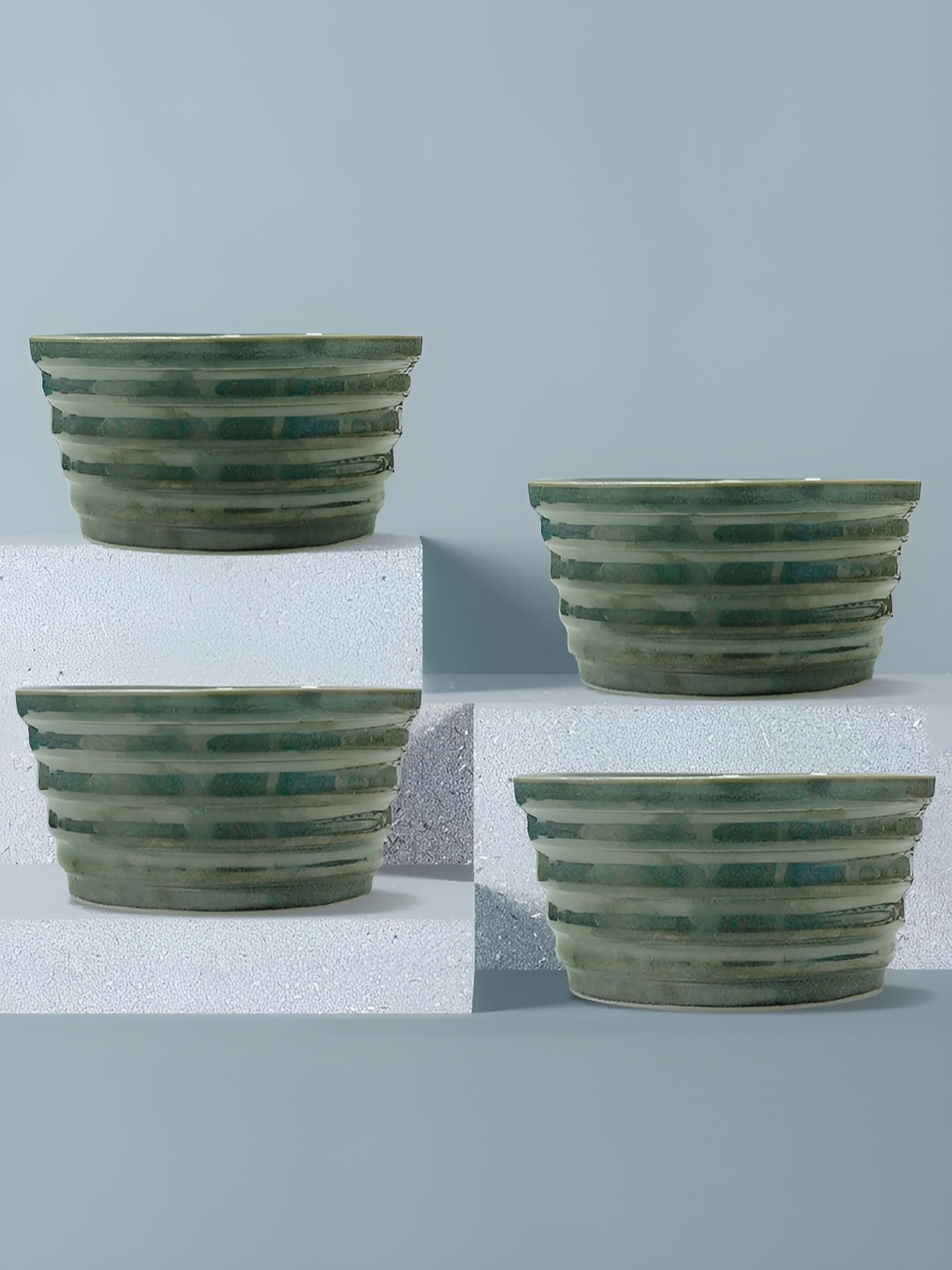 

The Earth Store Sea Green & 4 Pieces Textured Ceramic Glossy Bowls 300 ml