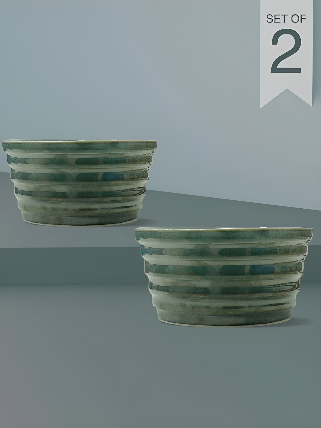 

The Earth Store Sea Green & 2 Pieces Textured Ceramic Glossy Bowls 300 ml