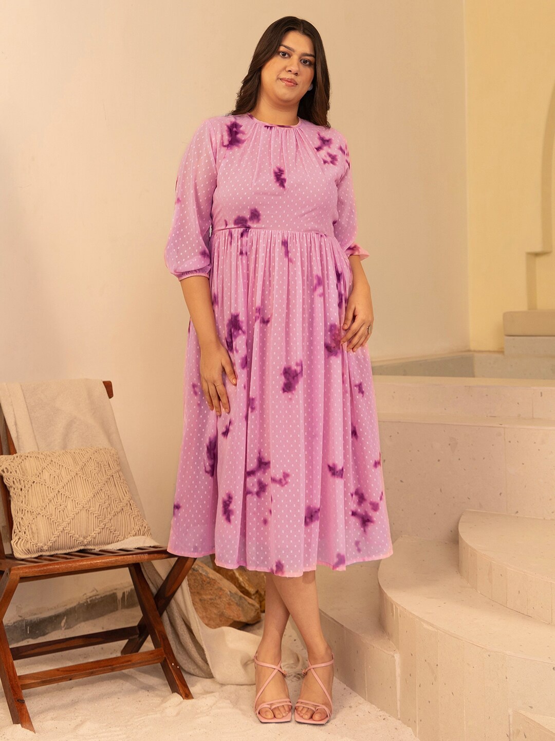 

Janasya Tie-Dye Fit & Flare Dress, Pink