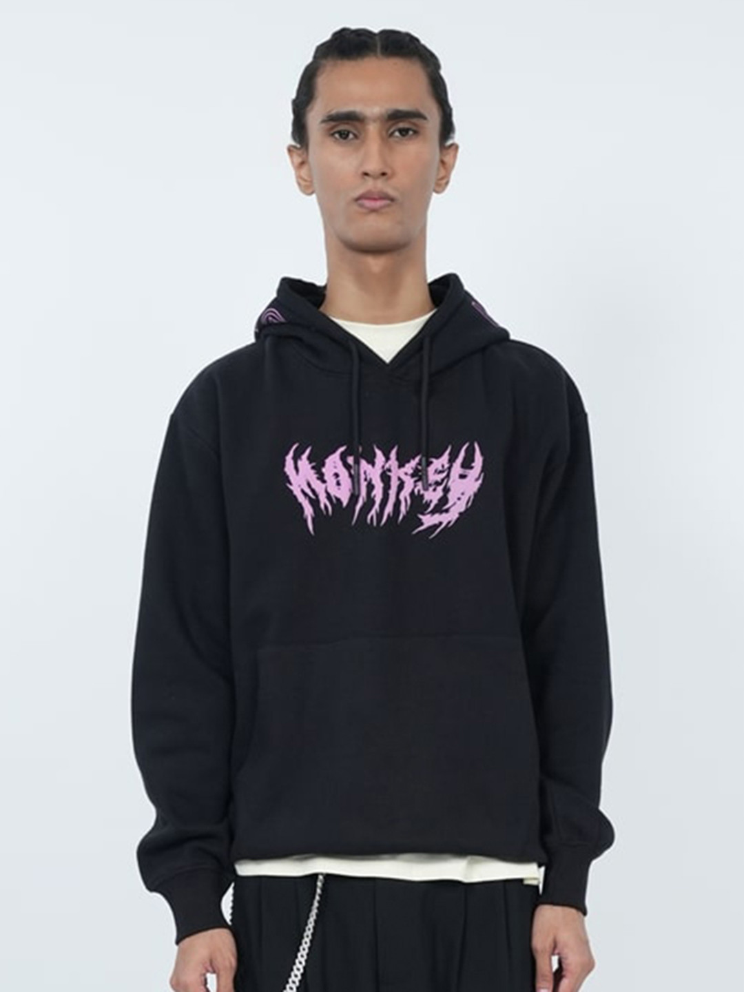 

Urban Monkey Unisex Typography Printed Hooded Fleece Pullover Sweatshirt, Black