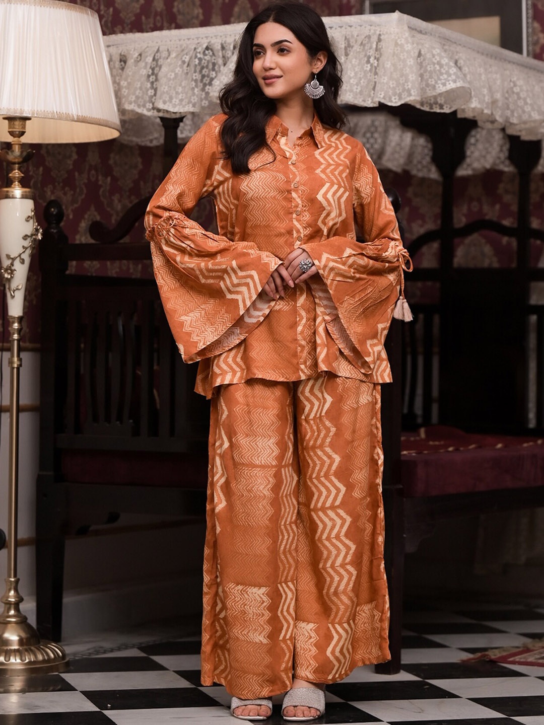 

The Kapas Printed Top With Palazzos, Brown