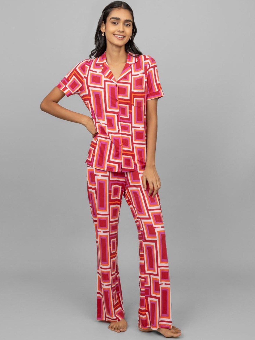 

necesera Women Printed Mid-Rise Lounge Pants, Red